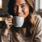 imagem ilustrativa de uma menina tomando café