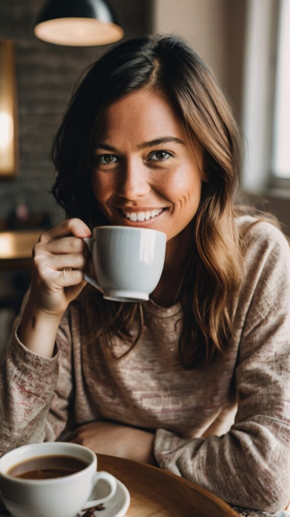 imagem ilustrativa de uma menina tomando café